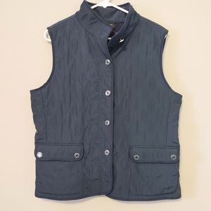 TALBOTS Dark Teal Quilted Fleece Lined Front Button Vest Size Large